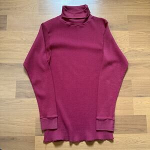 Vintage 90's Wrights Dark Red Waffle Knit Thermal Turtleneck Long Sleeve Shirt L